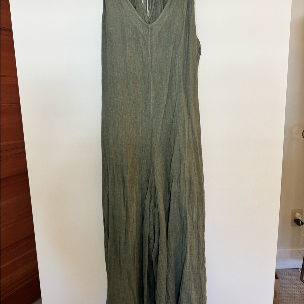 Green Sleeveless Linen Jumpsuit
